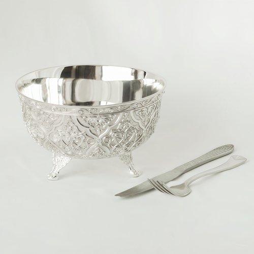 YTTDAY Dinner Bowl Fruit Bowl Medium and large bowlsl Elegant Snack Bowl | 50 oz Ornate Bowl Holiday Entertaining Used for Fruit Puree, Salad, Ceramic, Pasta Bowls/Plates, Antique(Medieval Silver)