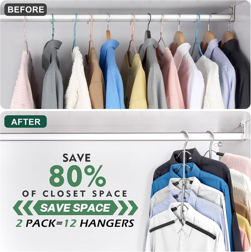 DOIOWN Space Saving Coat Hangers - Non-Slip Foam Padded Black Metal for Sweaters & T-Shirts | 2 Pack