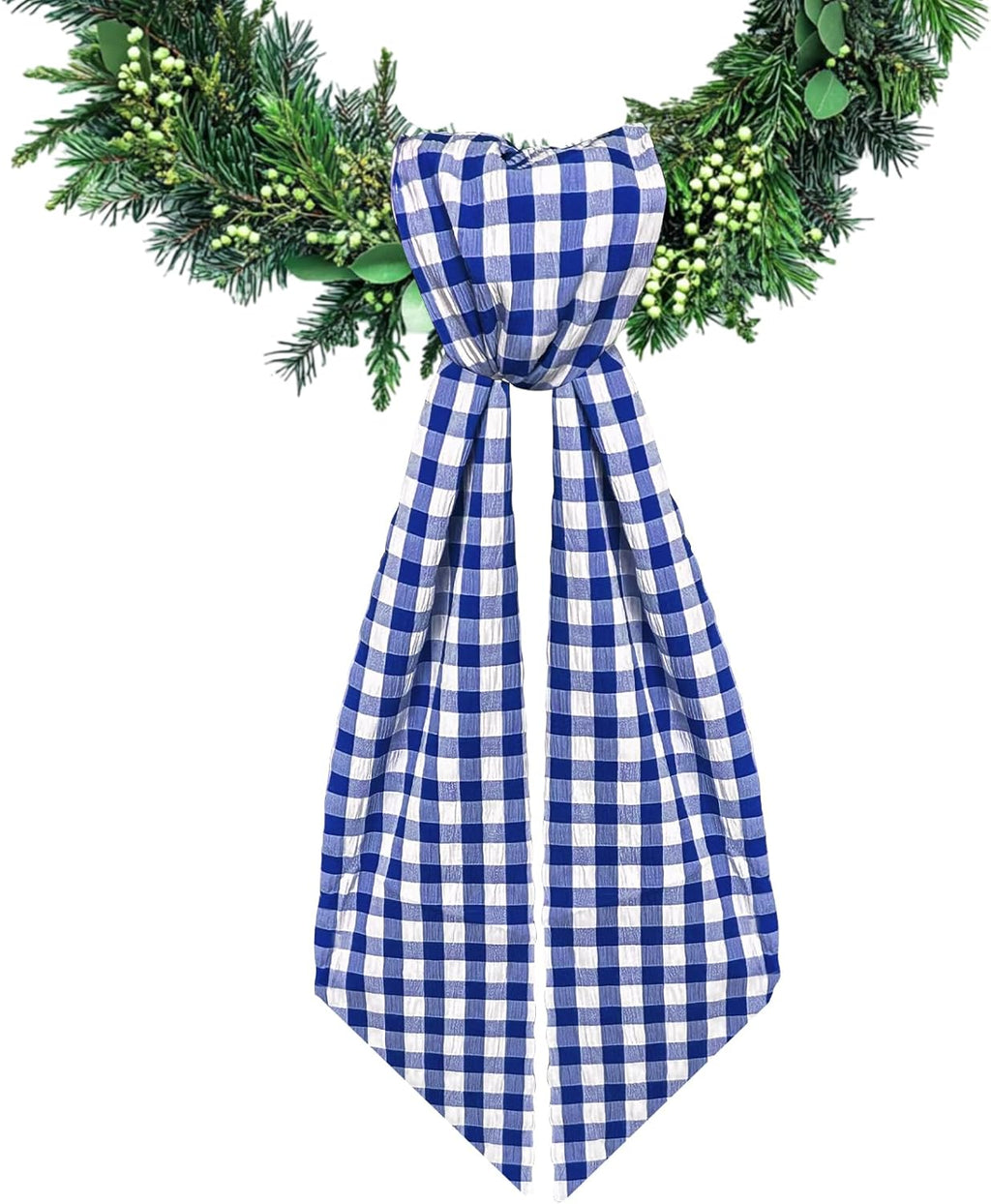 Skiennix Wreath Sash - Blue & White Buffalo Plaid Seersucker Design | 5.1 x 54.3" Indoor/Outdoor Decor