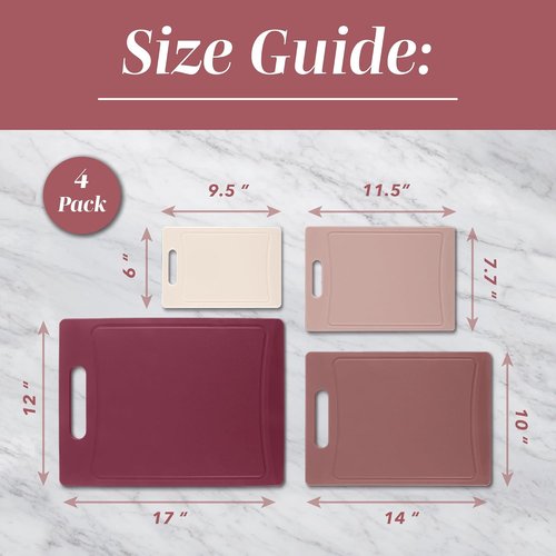 COOK WITH COLOR Non-Slip Cutting Board Set - Easy Grip Handle for Meat, Veggies & Fruits | 4 Boards in Rose