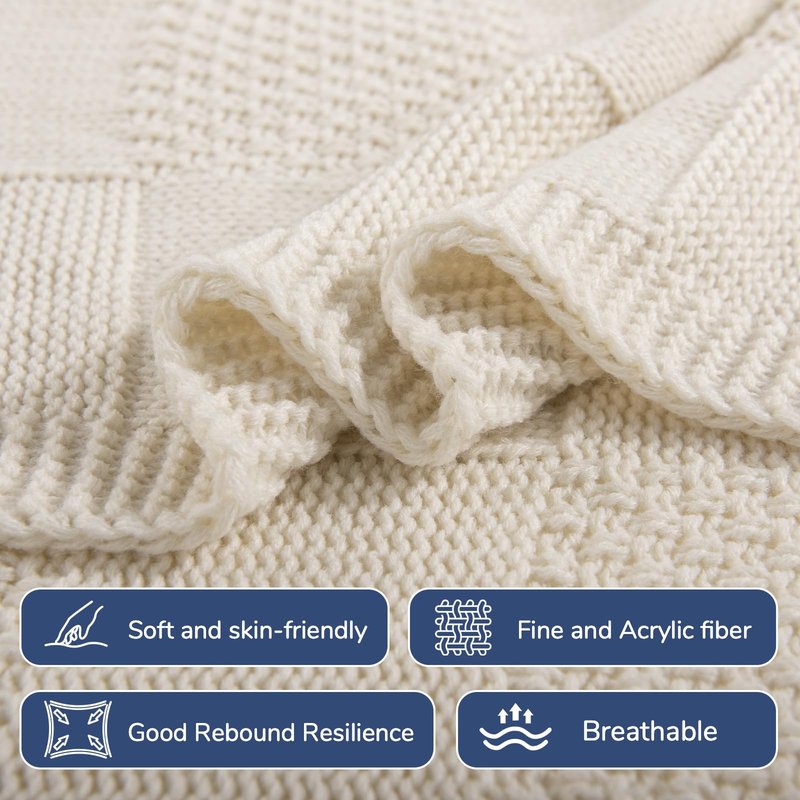 NEXHOME PRO Knit Throw Blanket,Classical Checkered Blanket for Couch,Cozy Warm Knitted Throw Blanket for Bed Sofa Living Room, Decorative Stretched Throw, Lightweigh,50"X 60"Navy Blue