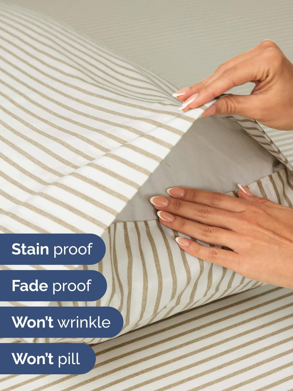 Skiennix Extra Deep Twin XL Sheet Set - 4 Piece Breathable Cooling Bedding - Soft Wrinkle-Free Beige Stripes