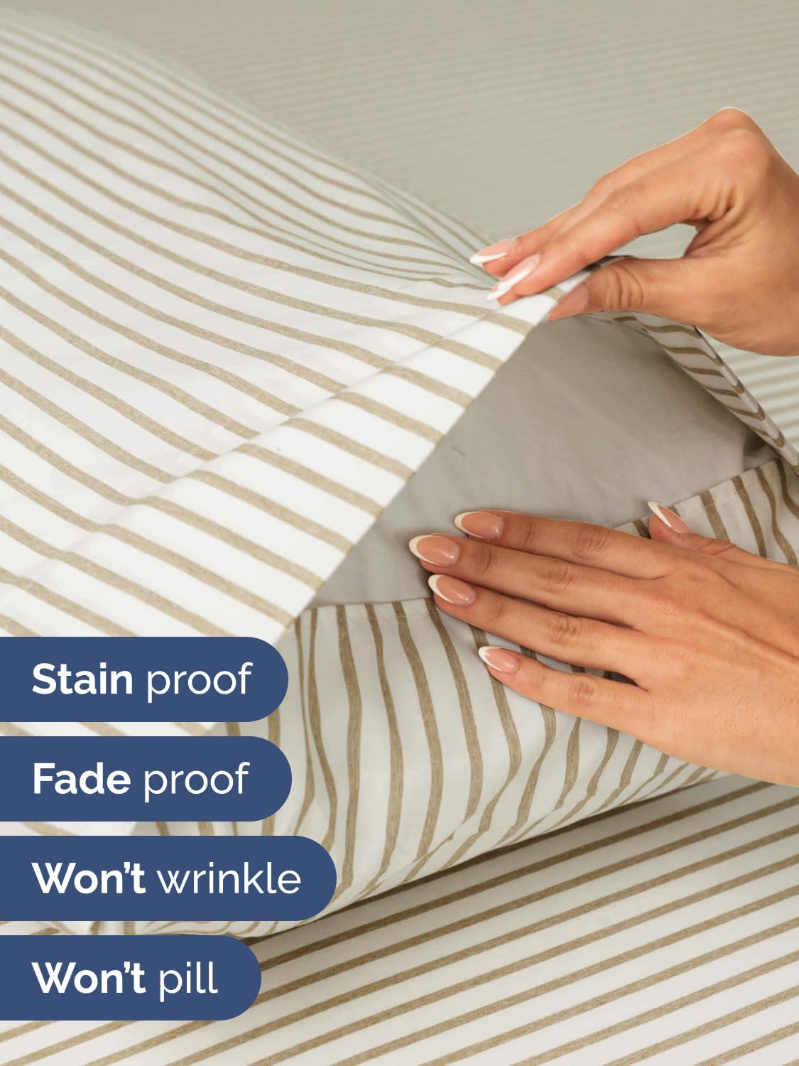 Skiennix Extra Deep Twin XL Sheet Set - 4 Piece Breathable Cooling Bedding - Soft Wrinkle-Free Beige Stripes