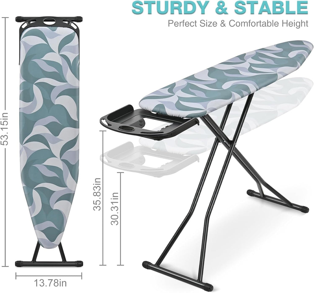 APEXCHASER Full-Size Foldable Ironing Board - Heat Resistant Cover & 7-Lever Height Adjustment | Blue 14x54