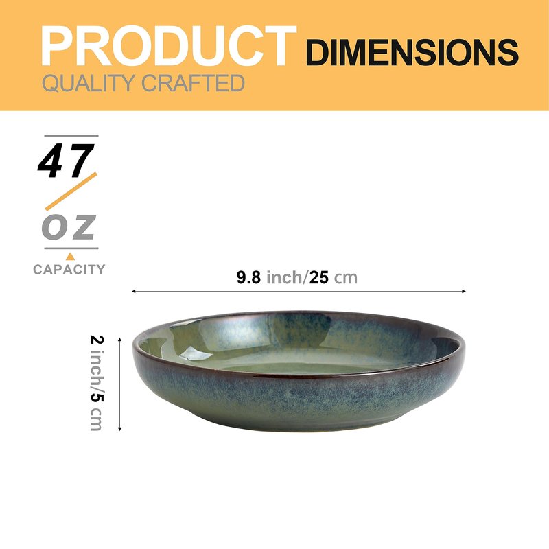 Swuut Transmutation Glaze Serving Pasta Bowl,10 inch Ceramic Wide Salad Bowls,50 Ounce Large Big Fruit Bowl for Kitchen, Microwave Oven Dishwasher Safe (Green)