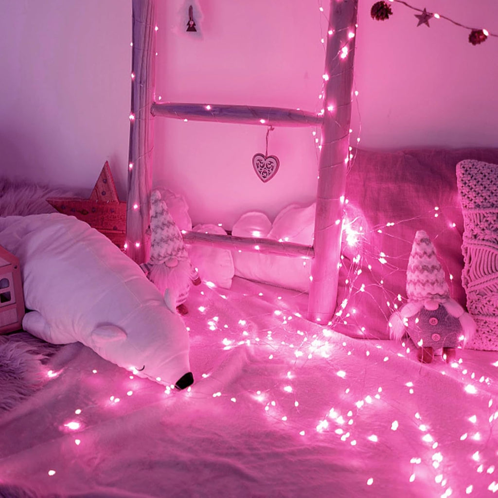 Suddus Pink Solar String Lights - 66ft 200 LED Fairy Lights | 8 Modes for Outdoor Halloween Decor