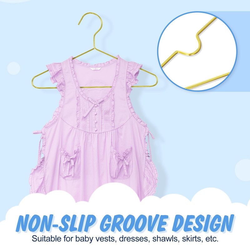 Gold Kids Hangers 12 Inch 60 Pack Strong Metal Wire Baby Clothes Hangers, Heavy Duty and Space Saving Infant Hangers for Toddler Chirldren Coats, Pants