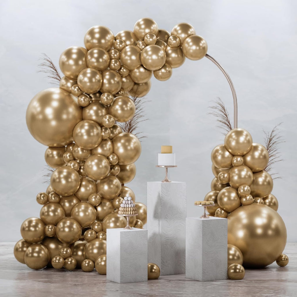 PartyWoo Metallic Gold Balloons - 92-Piece Chrome Gold Balloon Arch Kit for Celebrations | 18", 12", 10", 5" Sizes