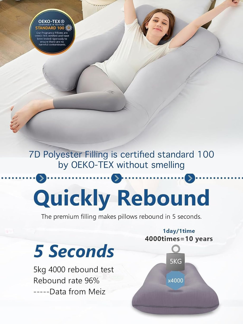 ZZZhen G-Shaped Pregnancy Pillow - 56 Inch Grey Maternity Pillow with Removable Cover for Ultimate Support