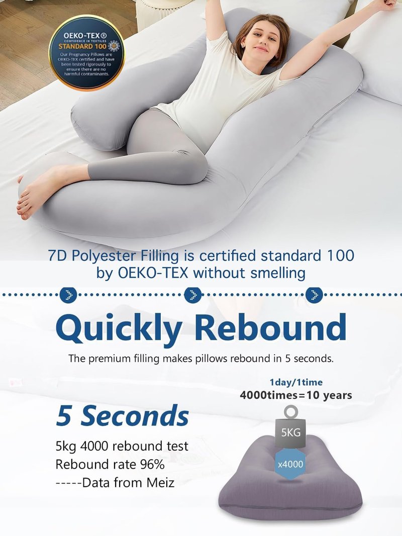 ZZZhen Pregnancy Pillow for Sleeping, G Shaped Maternity Pillow - 56 Inch with Grey Microfiber Removable Cover, Multi- Use and Support Back, Hips, Legs, Belly for Pregnant Women Sleeping