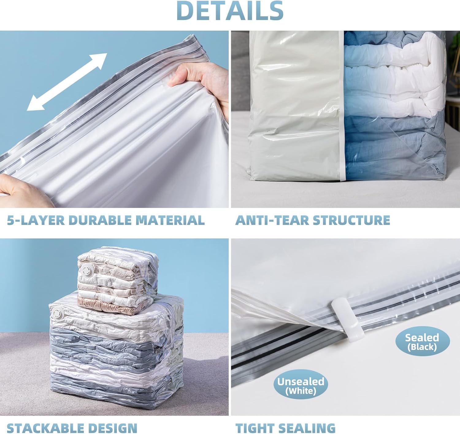 Skiennix Vacuum Storage Bags - 6 Pack Cube Combo (3 Jumbo + 3 Medium) for Space-Saving Closet Organization