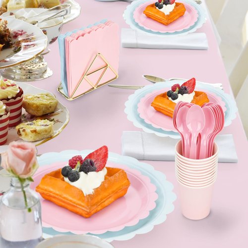 352 Pcs Gender Reveal Plates and Napkins, Boy or Girl Gender Reveal Party Supplies Include Pink and Blue Plates Napkin Cup Plastic Spoon Fork Knive for Baby Shower Birthday Decor Supplies, Serves 50
