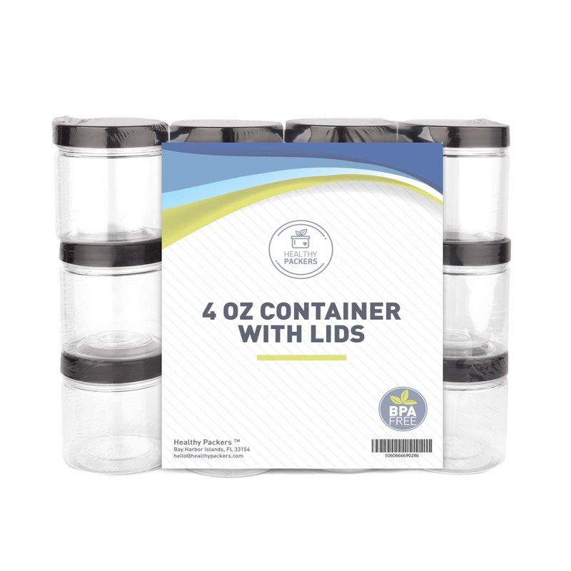 Healthy Packers® Small Plastic Jars with Lids 4 oz, 12-Pack - Clear Plastic Jars with Screw-On Tops for Slime, Crafts, Body Butter, Sugar Scrubs, Cosmetic Storage, Small Containers with Lids (Black)