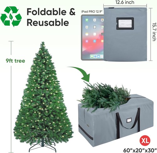 BALEINE Christmas Tree Storage Bag - Heavy Duty 900D Oxford Fabric, Extra Large with Dual Zippers (Grey)