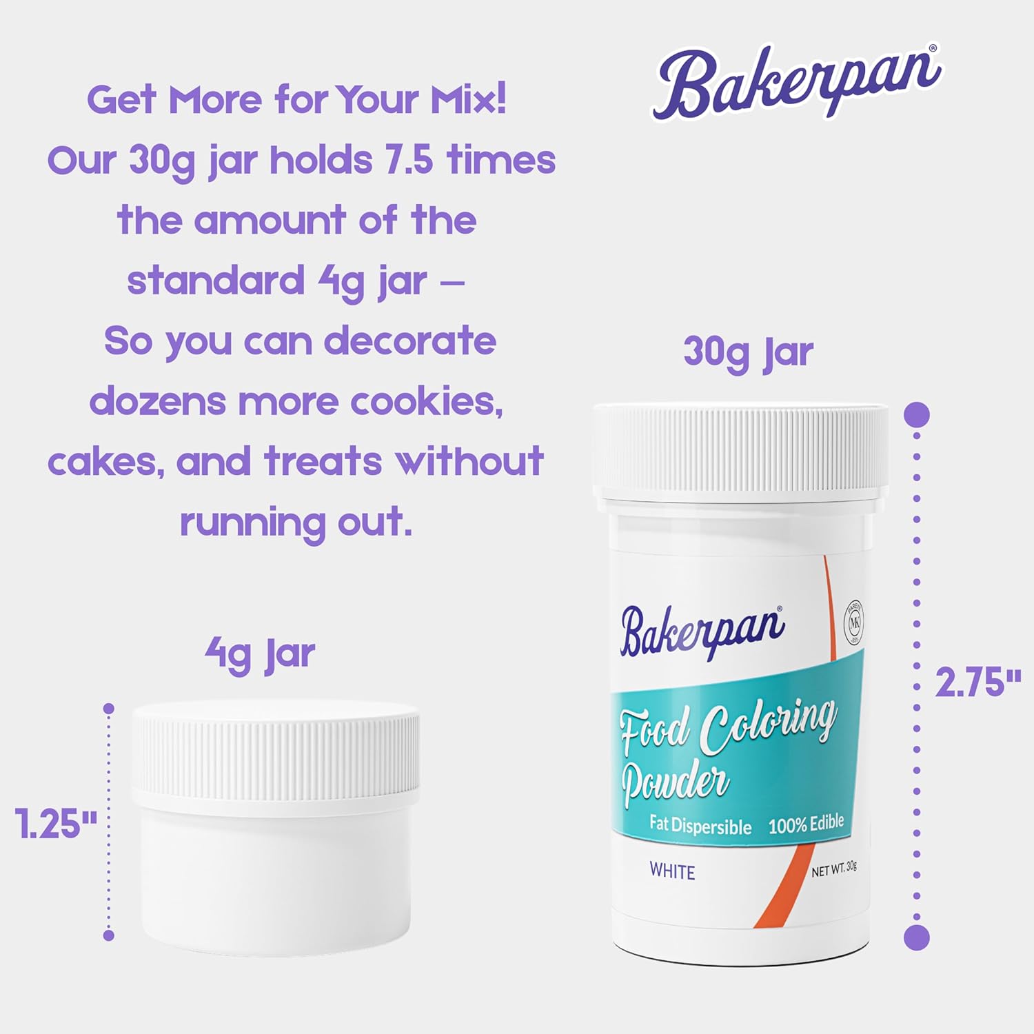 Bakerpan White Food Coloring Powder - Oil-Based & Dye-Free for Baking | 30g for Frosting, Cakes & Candy