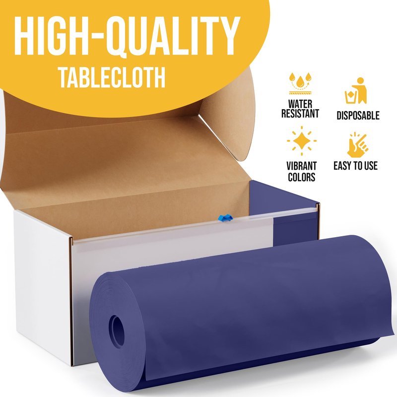 Party Solids 54 Inch X 100 Feet Navy Plastic Table Cover Roll in A Cut - to - Size Box with Convenient Slide Cutter. Cuts Up to 12 Rectangle 8 Feet Plastic Disposable Tablecloths