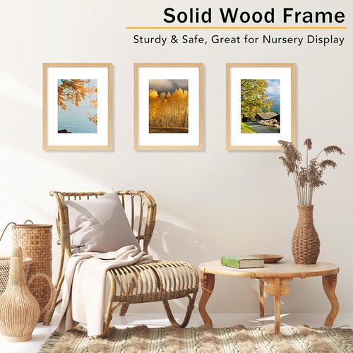 JCJMY 8x10 Picture Frame Set - Solid Wood Frames for 5x7 or 8x10 Photos | Shatter-Resistant Plexiglass, Natural Finish
