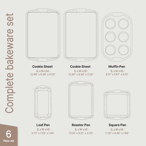 BAKKEN 6-Piece Baking Pan Set - Royal Blue Nonstick Ceramic Coating, Commercial Grade Bakeware | Oven Safe Up to 450°F