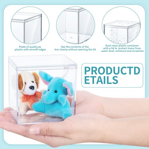 Yulejo 30pcs Sturdy Acrylic Storage Boxes, Clear Plastic Square Cube Containers with Lid, 3.3 x 3.3 x 3.3 Inch, for Candy, Jewelry, Organizer, Storage Boxes