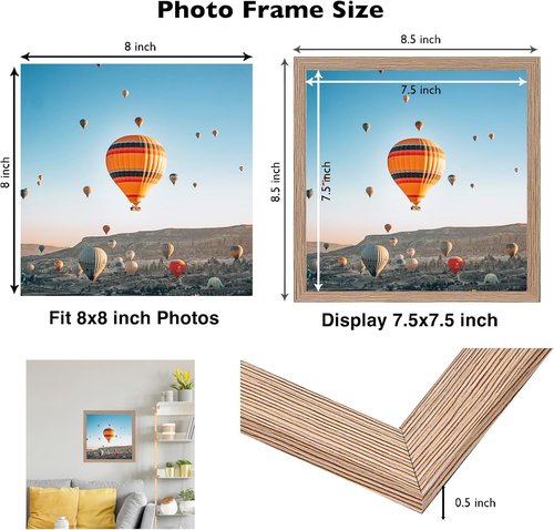 JCJMY 8x8 Picture Frame - Rustic Brown Wall & Tabletop Display | Durable Shatter-Resistant Plexiglass