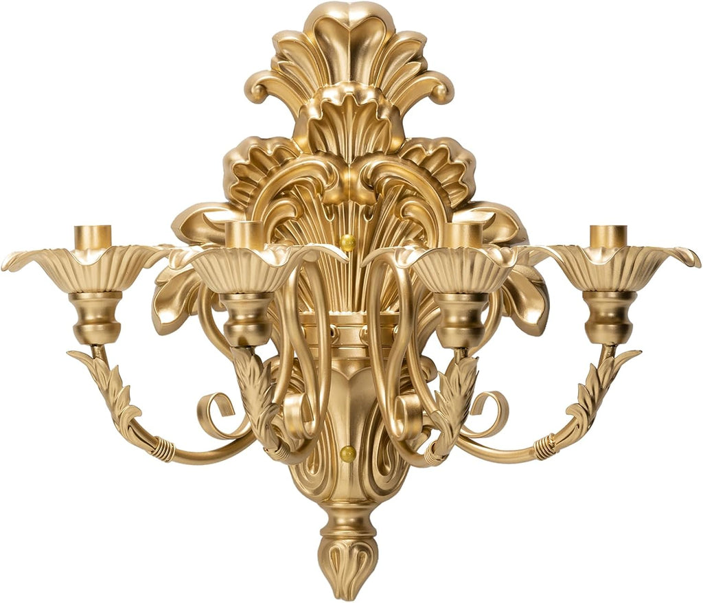 Roman - Fountain Wall Sconce | 4-Candle Gold Baroque Candelabra - Antique Metal Tapered Candle Holder for Victorian Decor