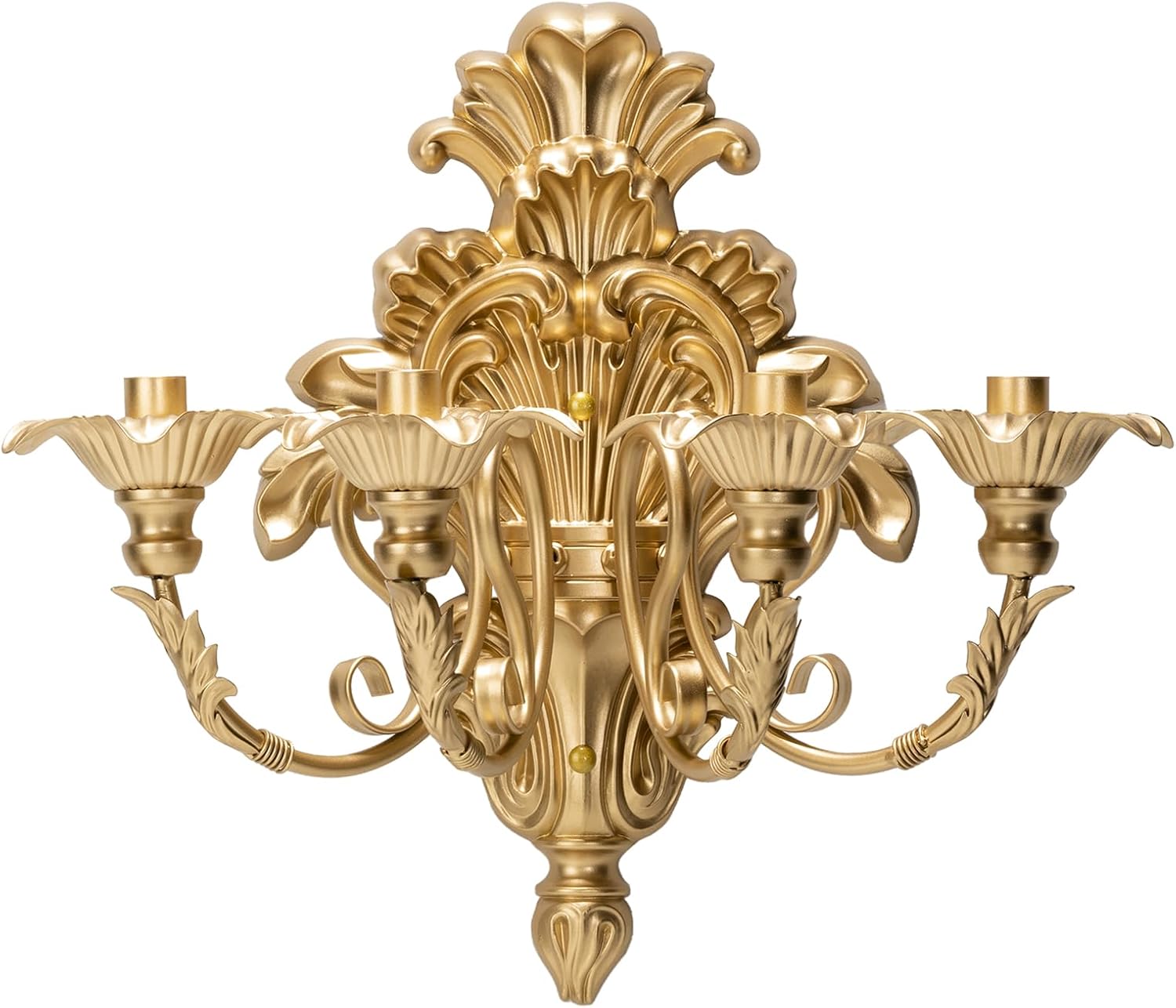 Roman - Fountain Wall Sconce | 4-Candle Gold Baroque Candelabra - Antique Metal Tapered Candle Holder for Victorian Decor
