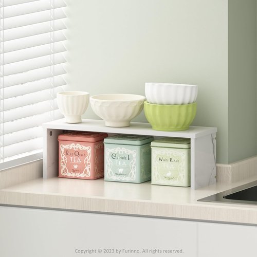 Furinno Helena Kitchen Organizer Shelf - Stackable Design, 18-Inch, Marble White Finish