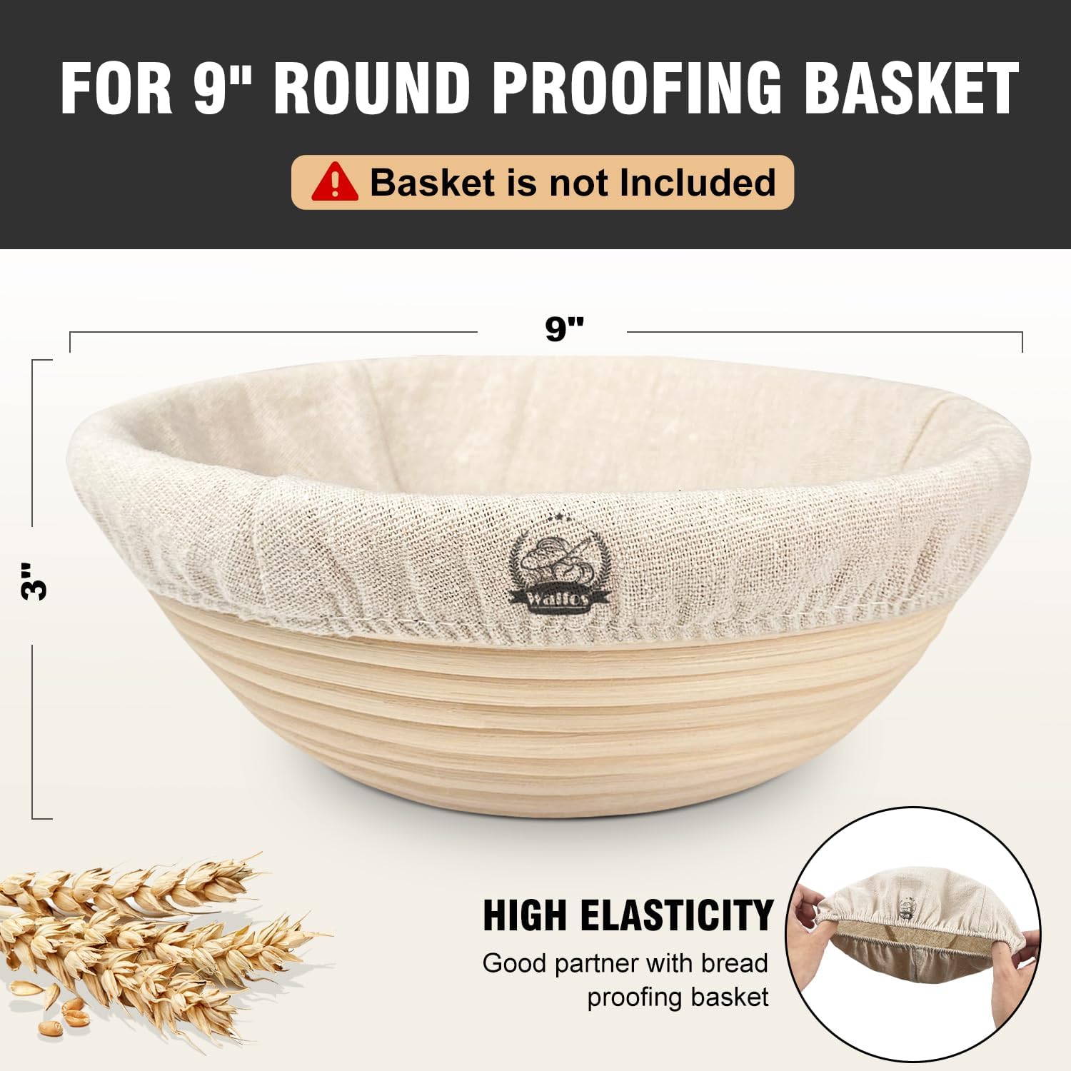 WALFOS Bread Basket Liner Cloth - 9 Inch Round Proofing Basket Cover for Baking Dough