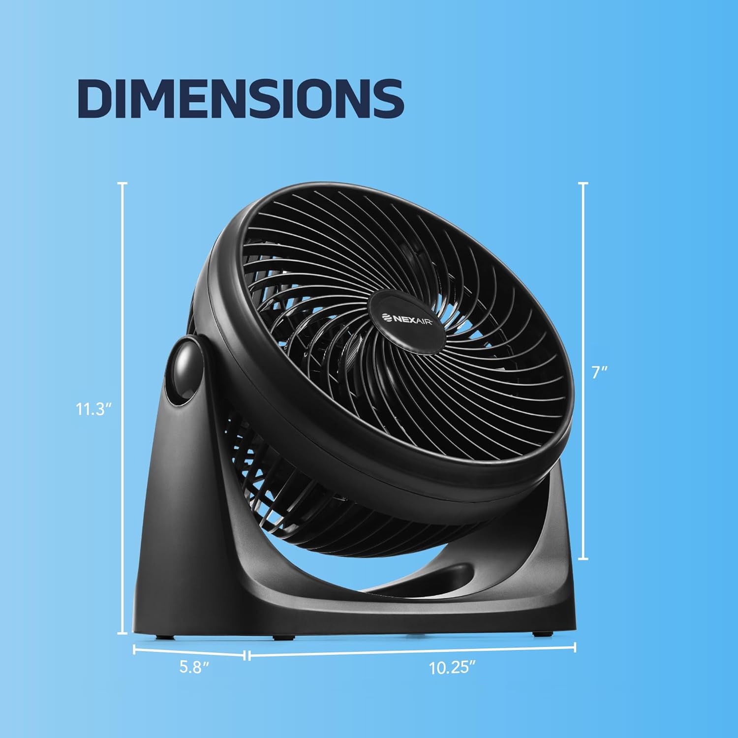 NEXAIR 7" Portable Turbo Fan - 3 Speed Adjustable Air Circulator for Quiet Cooling | Ideal for Bedroom & Office