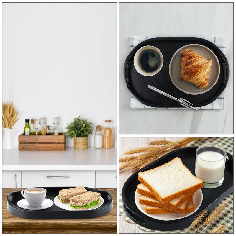 MDLUU Plastic Serving Tray, 17.1 Inch Long Ottoman Tray with Cutout Handles, Oval Butler Tray for Breakfast in Bed, Coffee Table Decor, Party