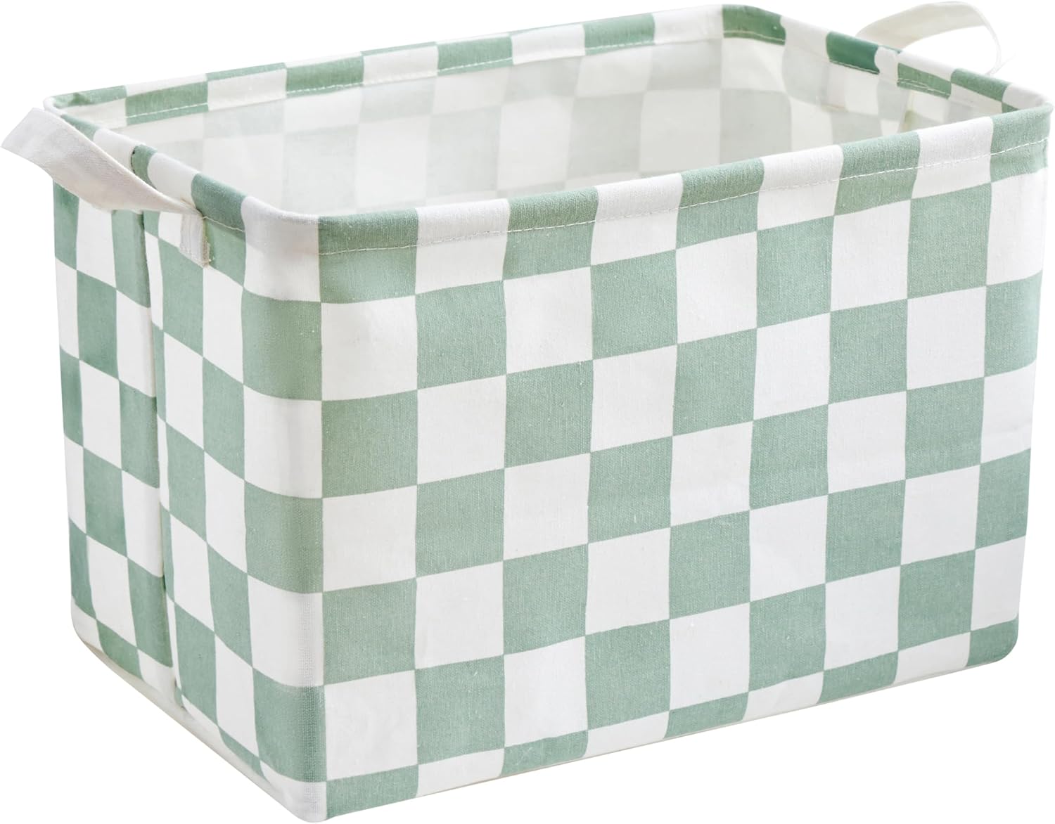 Ohocut Canvas Storage Basket - Sage Green Checkered Design for Kids & Dog Toys | Decorative Organizing Solution