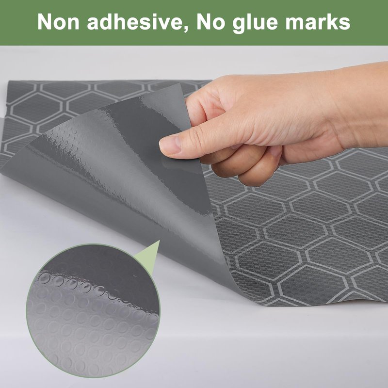 Non Adhesive Fridge Shelf Liner, Waterproof Drawer Liners for Kitchen Cabinet Refrigerator, No Slip Bathroom Cupboard Liner EVA Place Mat Roll -17.5" x 197" Grey
