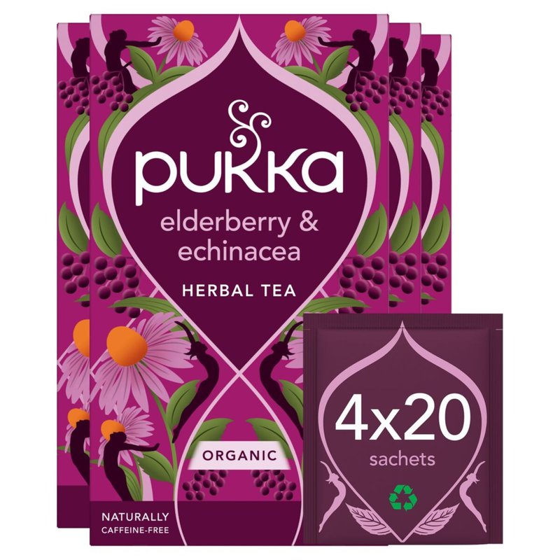 Pukka Organic Elderberry and Echinacea with Elderflower 20 Tea Bags (Pack of 4)