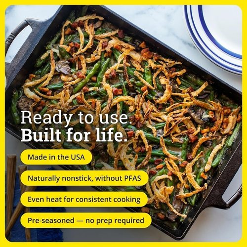 Lodge Cast Iron Casserole Pan - Durable Cookware for Perfectly Even Cooking | 3-Quart Size