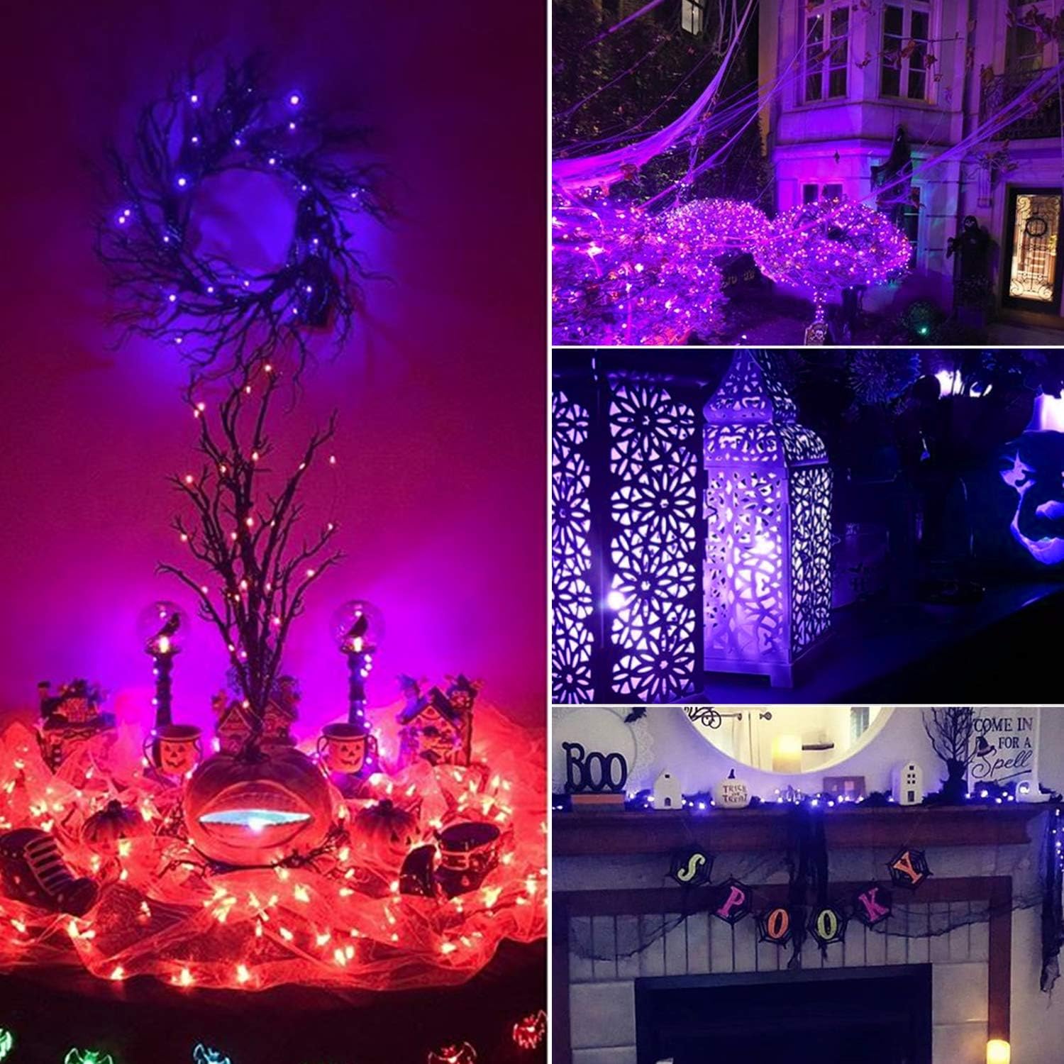 Purple Fairy String Lights by Halloween | 12-Pack 7 Ft Battery Operated LED Firefly Lights for Party & Patio