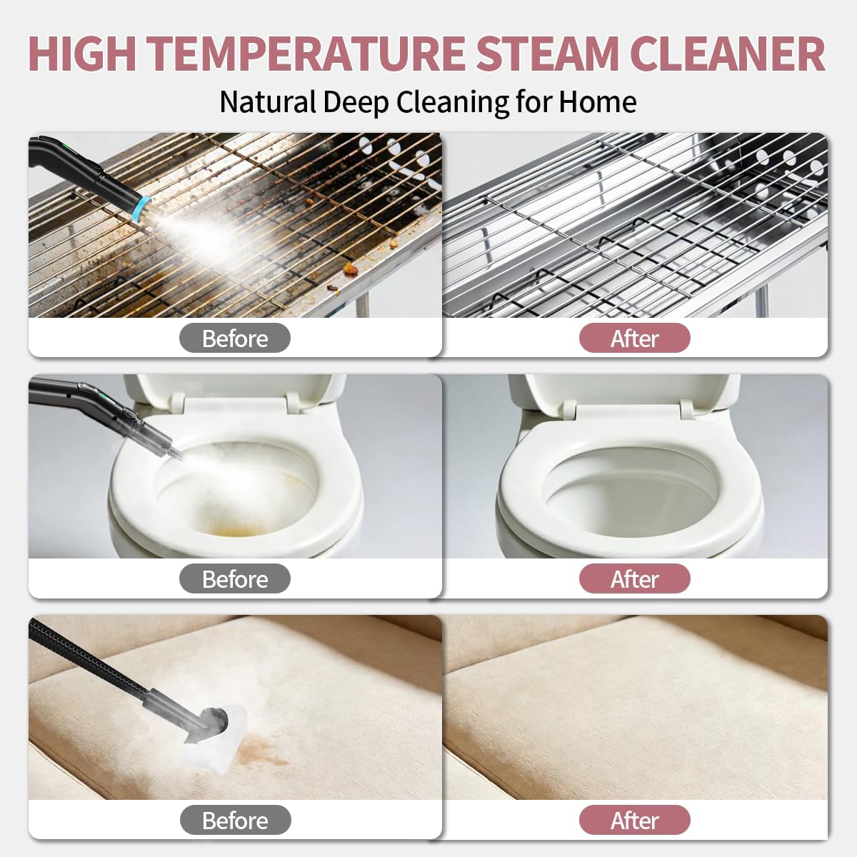 Skiennix Steam Cleaner - 3-Level Adjustable Steamer with 15s Fast Heat & 1.8L Tank for Home & Car Cleaning