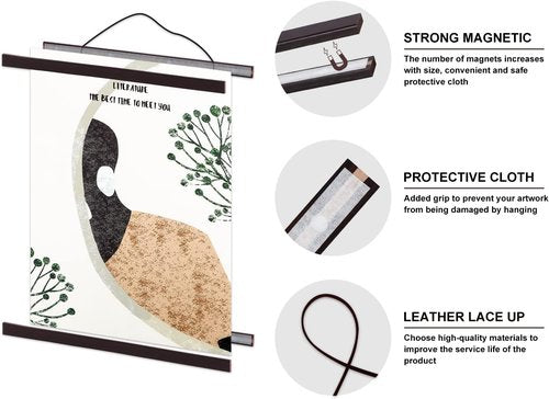 Benjia Magnetic Poster Hanger - 2 Pack Wooden Frame for 11x17, 11x14, 11x22 Prints | Walnut Finish