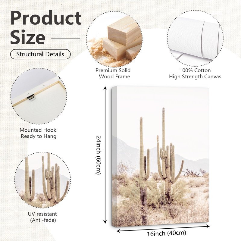 Pennclys Sonoran Desert Landscape Wall Art Cactus Arizona Canvas Wall Decor Desert Poster Pictures Saguaro Cactus Art Prints Landscape Painting for Home Bedroom 16x24x3 Inch Ready to Hang