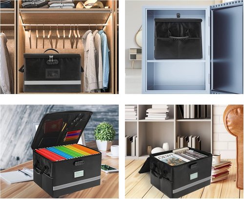 EXLIFBAG Fireproof File Organizer - Portable Document Box with Lock & Handle | Secure Storage Solution