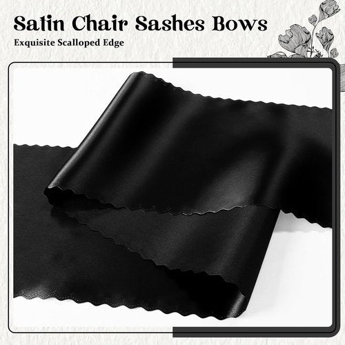 Black Satin Chair Sashes by [Brand Name] - Elegant 7x108 Inch Bows for Weddings & Events | 12 Pcs