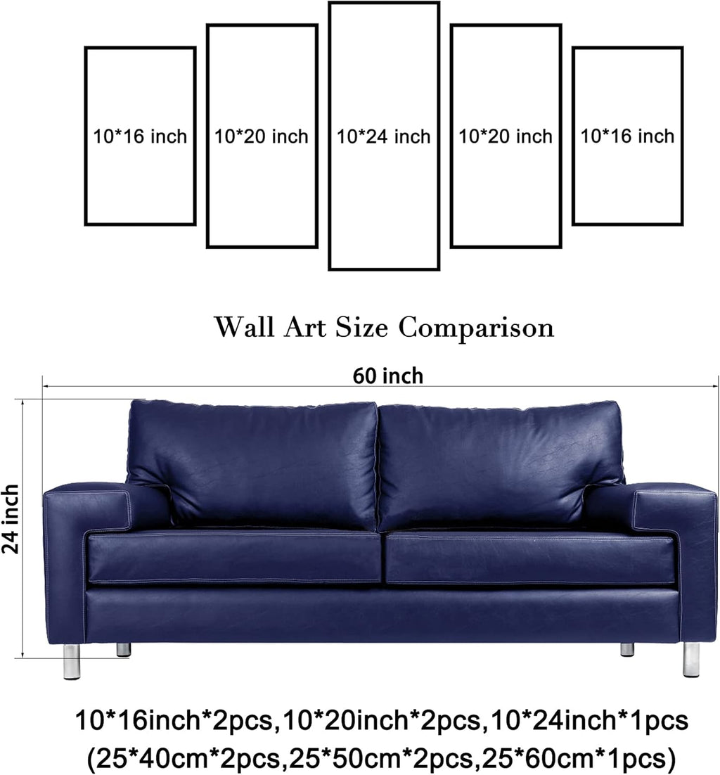 Wieco Art 5 Panels Ocean Canvas Wall Art - Stunning Blue Sea Seascape Decor for Living Room & Hotel