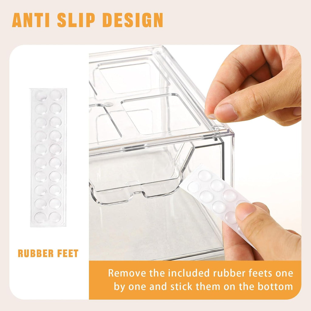 Stebopum Stackable Makeup Organizer - 6 Pack Clear Acrylic Storage Bins with Pull-Out Handle | 4.4'' Tall for Vanity, Kitchen, and More