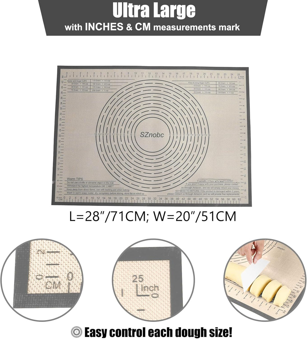 Skiennix Non-Slip Silicone Pastry Mat - 28X20 Inches with Measurements for Baking & Dough Prep