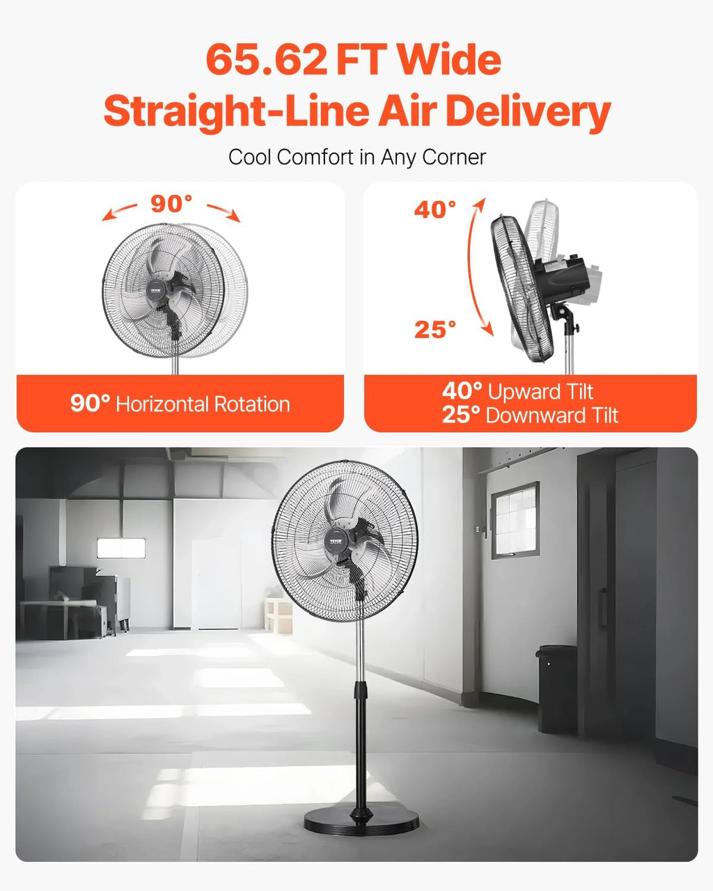 VEVOR 20-Inch Industrial Pedestal Fan - Adjustable Height & 90-Degree Oscillation | Powerful Black Floor Fan for Garage & Warehouse