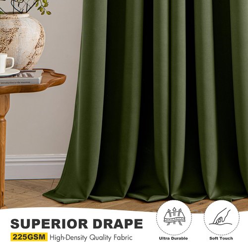 MIULEE Olive Green Blackout Curtains - Thermal Insulated Room Darkening Drapes | 72 Inches Long, 2 Panels