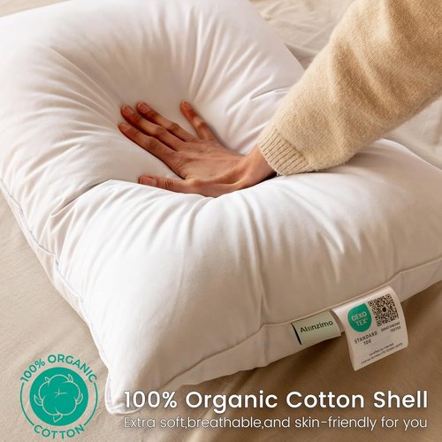 Alanzimo Goose Feather Down Pillows - Fluffy Queen Size Set of 2 | 100% Cotton Cover, 20x28 Inches