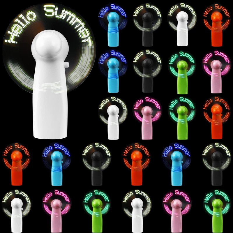 Kittmip 24 Pcs Portable Handheld Mini Battery Powerful Fan Hello Summer LED Small Personal Fan Party Favor Summer Gift for Travel Office Outdoor