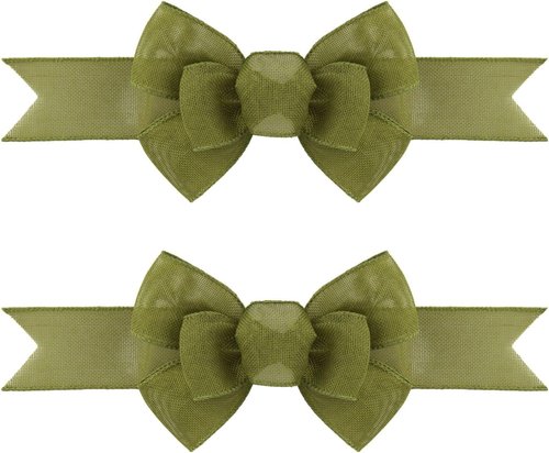 Meseey Spring Moss Wired Ribbon - Sage Green Handmade Burlap Bows for Wreaths & Gift Wrapping