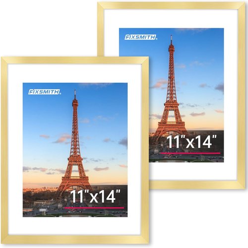 FIXSMITH 11x14 Picture Frame Set of 2 - HD Plexiglass for 8x10 or 11x14 Photos | Elegant Gold Collage Wall Decor