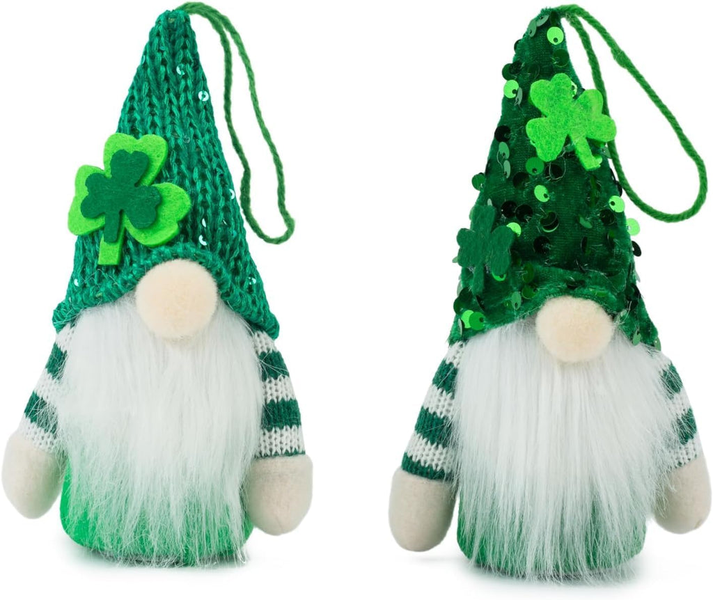 Skiennix St. Patrick's Day Gnomes - Plush Leprechaun Doll Decorations | 2-Pack Green Shamrock Ornaments